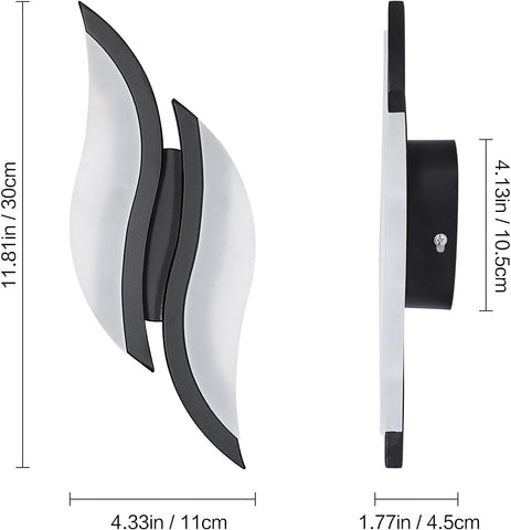 Applique Murale Intérieure LED, Moderne Lampe Murale 12W 2300LM, Éclairage Acrylique Luminaire Mural pour Salon Chambre Escalier 6500K lumière blanche froide Couleur Noir