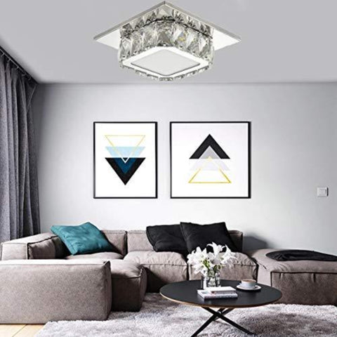 LED Plafonnier Cristal, Lampe de Plafond Cristal, Lustre en Cristal 12W pour couloir, chambre à coucher, cuisine, chambre d'enfant 6000K (Wihte Froid ) (Couche unique)