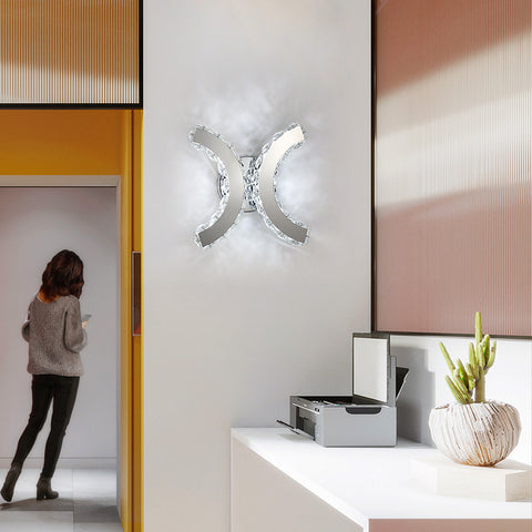 Lampe Murale en Cristal, Applique Murale LED Intérieure, 12W Lumière Blanche Froide 6000K Double C Design, Moderne Décoration Luminaire Mural pour Salon Chambre Couloir Salle de Bain