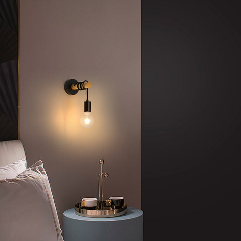 Applique Murale Vintage, Spot Mural Design en Bois Rétro Industrielle, Douille E27 10Watt max, Eclairage d'Intérieur pour Salon Chambre Salle à Manger Couloir Bar Noir (Sans Ampoule)