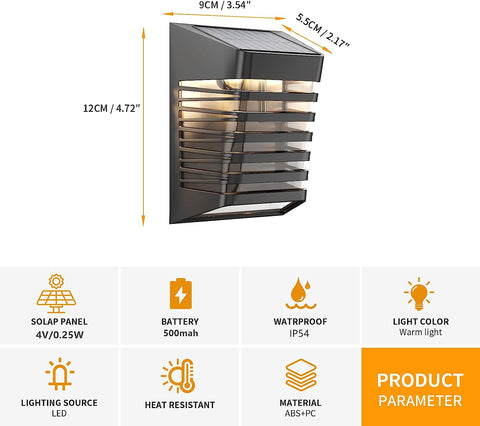 4 pièces Applique solaire Extérieur Lampe murale LED Pour Cour Jardin Couloir Terrasse Proche Mur Pathway Patio Villa
