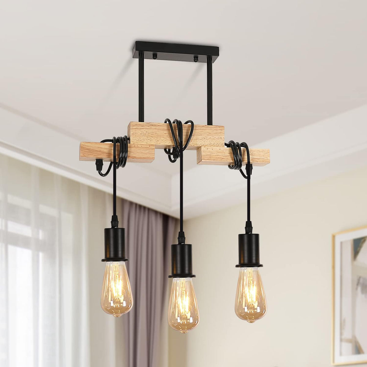 Lustre Vintage Bois Suspension Pour salon chambre à coucher salle