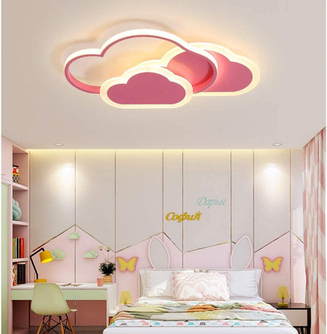 32W Plafonnier LED, Plafonnier Nuage Créatif, Télécommande Dimmable 3000K ~ 6000K, L42*W25*H6cm Plafonnier Nuage Rose Ultrafin, pour Chambre d'enfant Et Salon