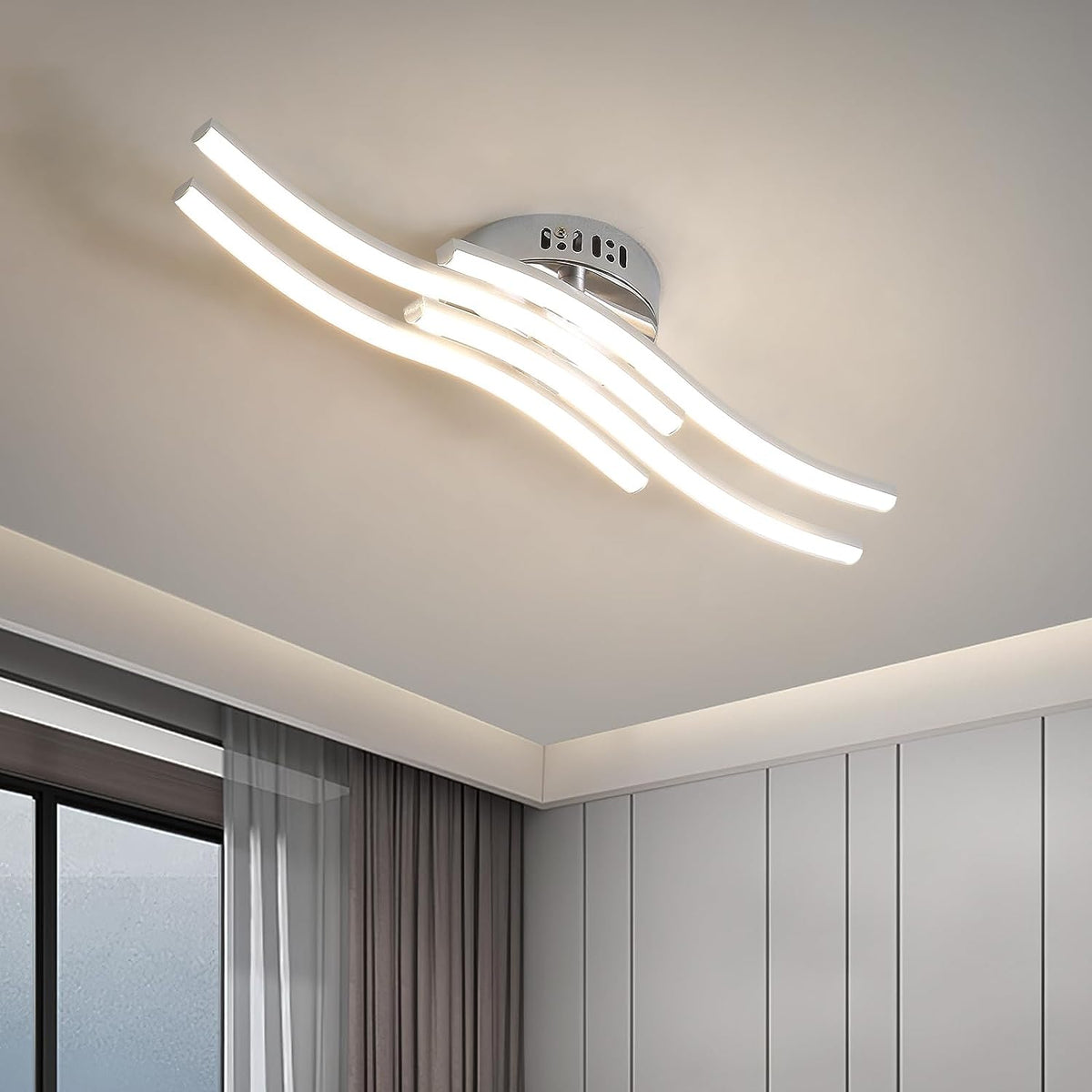 Plafonnier LED Design moderne Forme de Vague Lampe de Plafond 24W Blanc Chaud 3000K Pour salon chambre à coucher salle à manger bureau