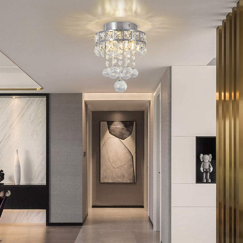Lustre en cristal, Mini lampe suspension avec 3 lumières pour couloir, chambre à coucher, cuisine, chambre d'enfant