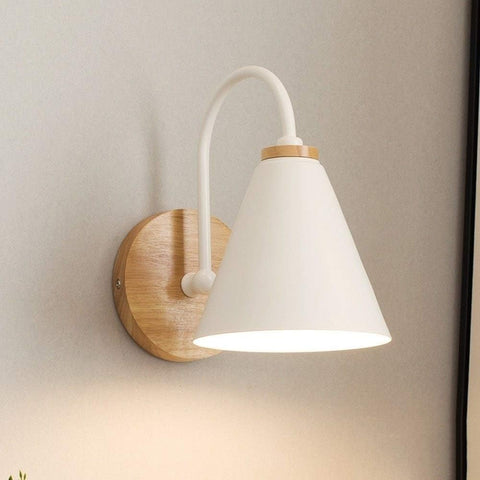 Applique de Chevet Bois Scandinave Lampe murale Avec ampoule 5W E27 (blanc chaud) Pour chambre à coucher, salon, couloir, entrée Blanc