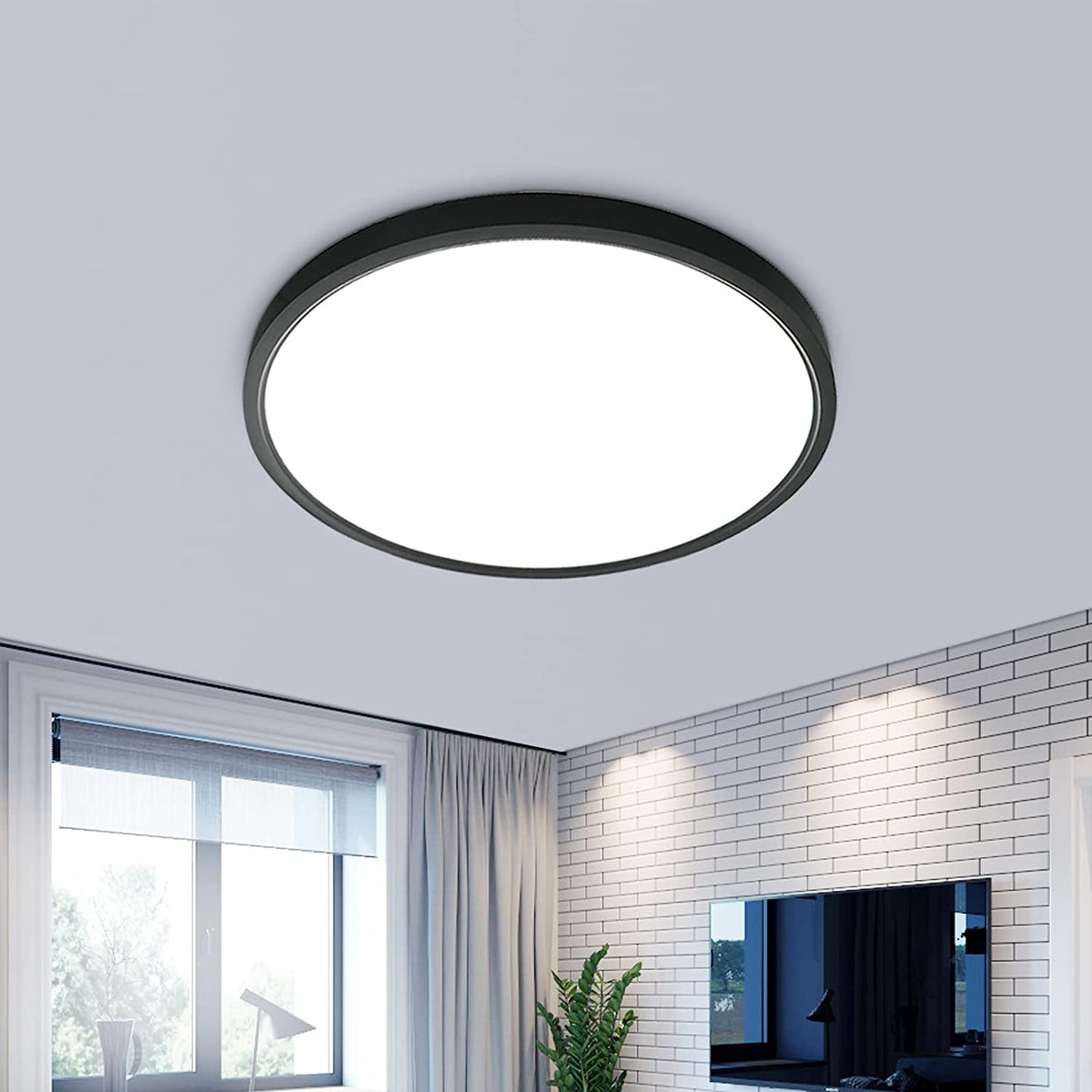 Plafonnier LED 24W, 2160LM IP50 Lampe de Plafond, 6500k Blanc Froid Luminaire Plafonnier Ultra Mince, Plafonnier Rond Noir pour Chambre Salon Couloir Balcon Salle de Bain bureau, Ø30cm