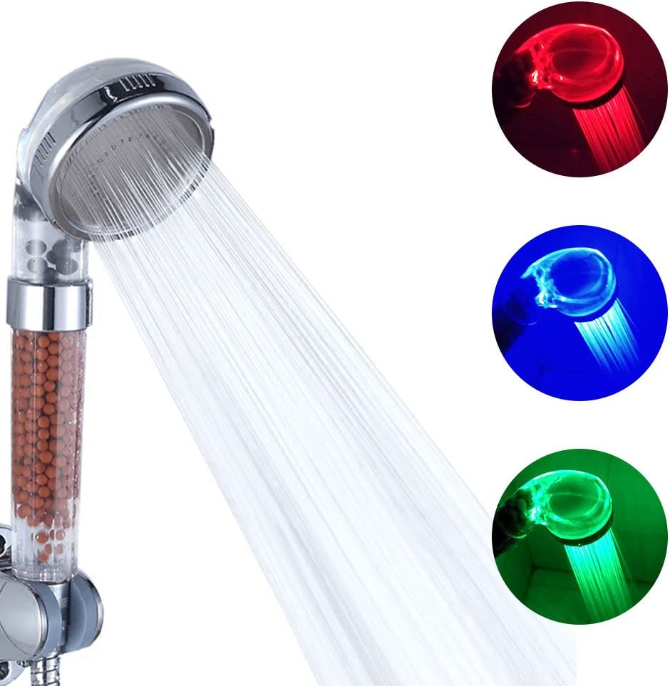 Pomme de douche led 3 couleurs tête de douche température douchette spa Chrome ABS pour accessoires de salle de bains