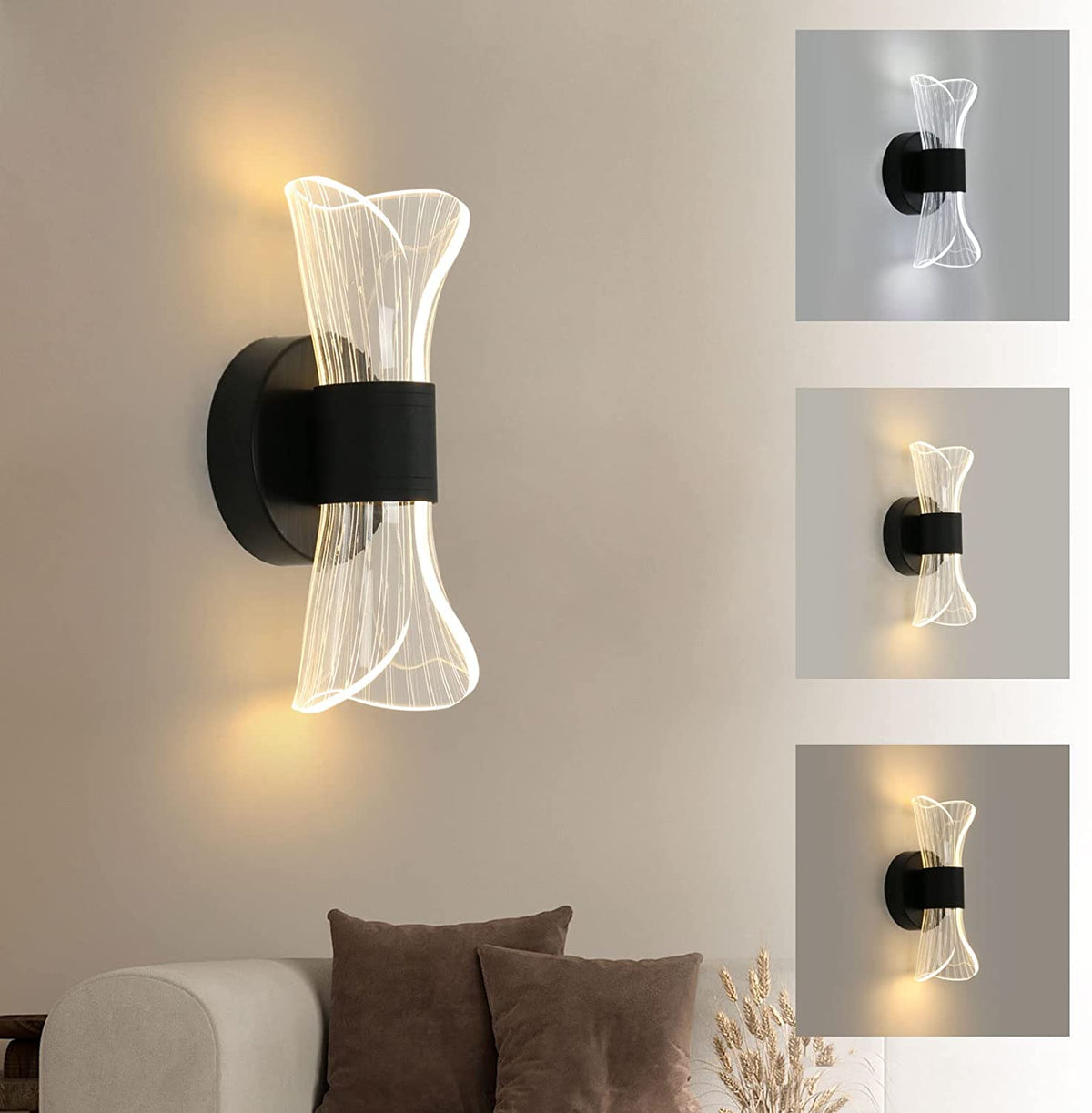 Applique Murale Intérieur LED Dimmable, 12W Moderne Lampe LED Murale Design Créatif, Éclairage Acrylique Luminaire Mural pour Salon Couloir Chambre Escaliers, Noir