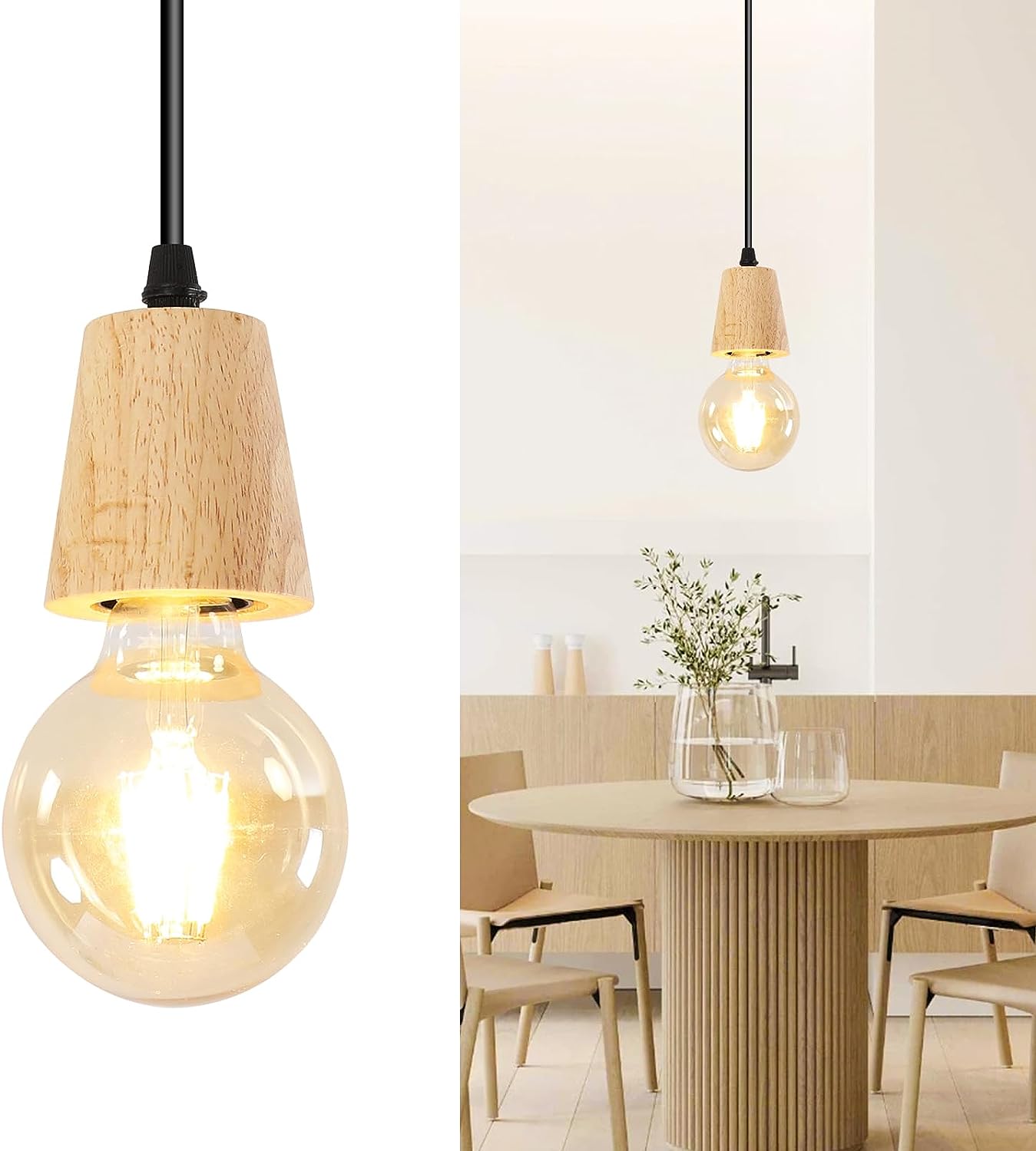 Suspension Vintage Bois Lustre E27 Base 