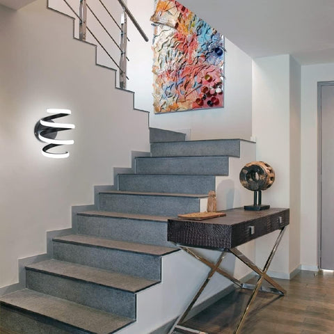 Applique Murale LED Moderne Forme en Spirale Lampe murale Blanc Froid 6000K Pour chambre à coucher, salon, couloir, entrée Noir