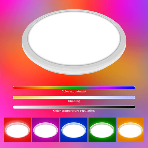 Plafonnier LED Dimmable, Luminaire Plafonnier Salle de bain IP54, 24W 3100LM, 2700-6500K RGB Étanche Lampe de Plafond Moderne avec Télécommande pour Salon, Chambre (Ø28cm)