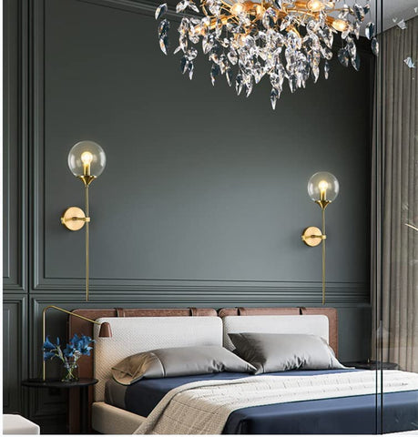 Nordique moderne verre applique E14 or LED fond applique murale pour cuisine salle de bain luminaire intérieur décor à la maison (transparente)