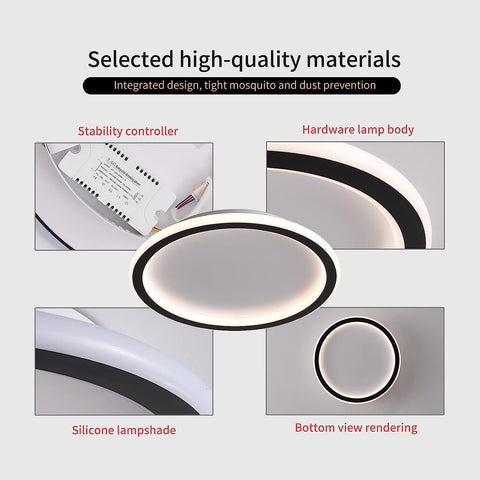 Plafonnier LED moderne 24W Blanc Chaud 3000K Rond Lampe de Plafond Pour salon chambre à coucher salle à manger bureau Noir