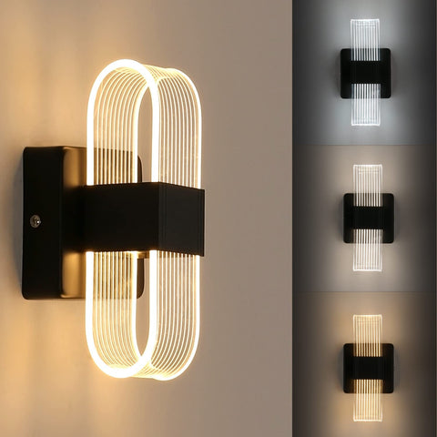 Applique Murale Interieur LED Dimmable 12W Lampe Murale Moderne Design Acrylique Romantique Créative pour Chambre à Coucher, Salon, Couloir, Escalier, Hôtel, 3000K-6000K Lumière Blanc ( Noir)