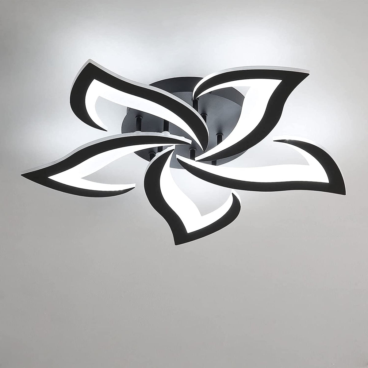 Plafonnier Led Moderne, 60W Créatif Pétales Design Plafonnier,Lampe de Plafond en Acrylique, pour Salon Chambre à Coucher étude Diamètre 60cm, Noir Lumière 6000K Blanche Froide