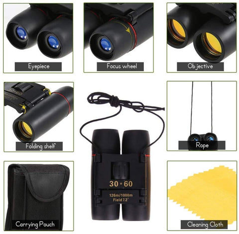 Goeco Mini télescope pliable 30 x 60 télescope optique Haute résolution pour le voyage et la chasse
