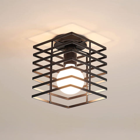 Plafonnier Industriel Vintage Cage en Fer en Métal Noir E27