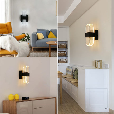 Applique Murale Interieur LED Dimmable 12W Lampe Murale Moderne Design Acrylique Romantique Créative pour Chambre à Coucher, Salon, Couloir, Escalier, Hôtel, 3000K-6000K Lumière Blanc ( Noir)