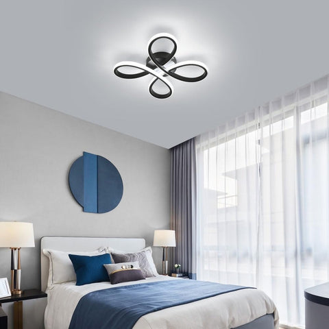 Plafonnier LED Design moderne 30W Forme de fleur créative Lampe de Plafond Pour salon chambre à coucher salle à manger bureau Noir,Lumière Blanc Froid 6000K