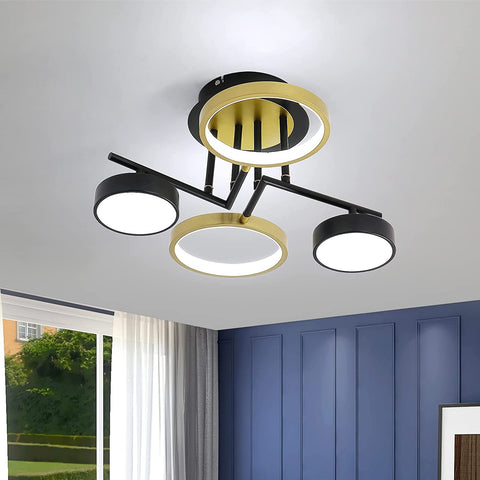 Plafonnier LED Moderne 28W Plafonnier Rond pour Eclairage de Plafond, 4 Anneaux Plafonnier Lustre pour Chambre Salon Hall Bureau Salle à Manger Cuisine