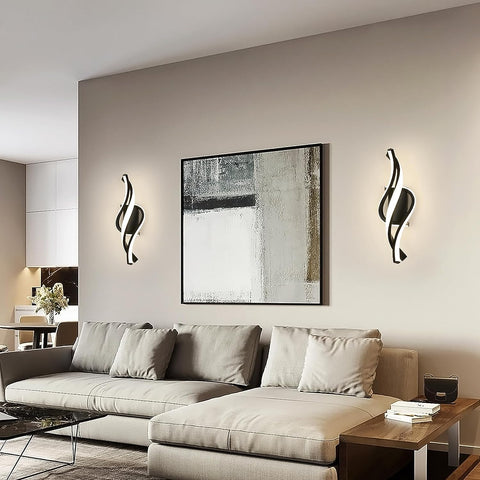 Applique Murale LED 22W Moderne Forme en Spirale Lampe murale Blanc neutre 4000K Pour chambre à coucher, salon, couloir, entrée Noir