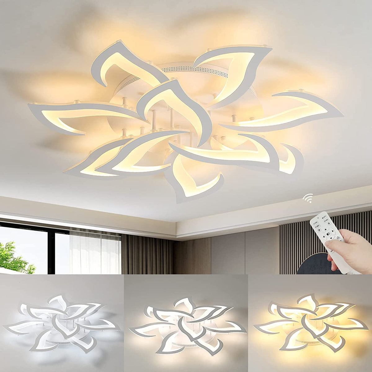 Plafonnier Led Dimmable, Blanc Lampe de Plafond Moderne avec Télécommande