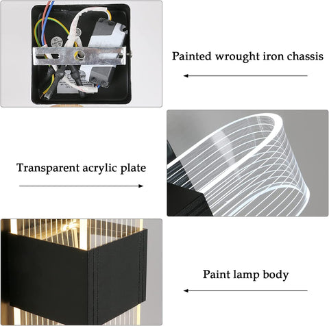 Applique Murale Interieur LED Dimmable 12W Lampe Murale Moderne Design Acrylique Romantique Créative pour Chambre à Coucher, Salon, Couloir, Escalier, Hôtel, 3000K-6000K Lumière Blanc ( Noir)