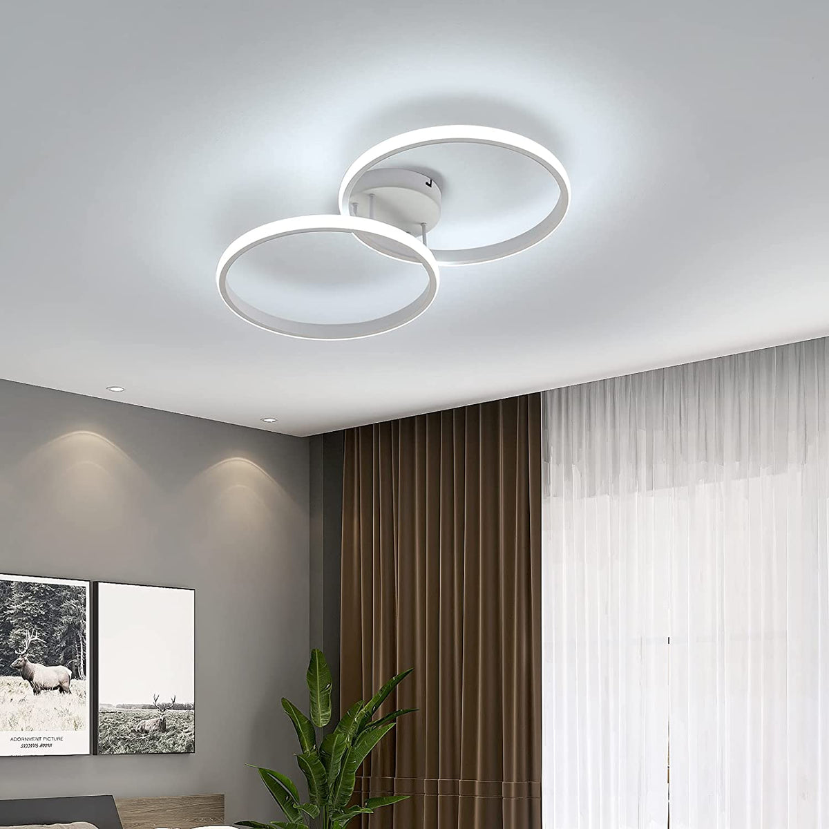 Plafonnier LED, Plafonnier moderne 30W, double anneau acrylique blanc