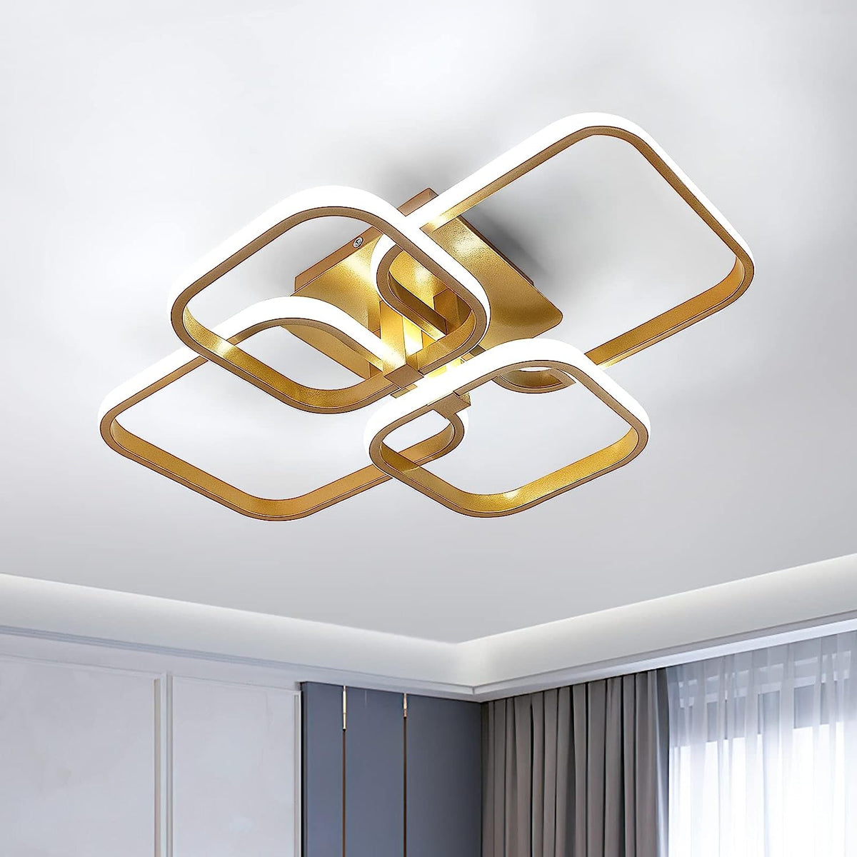 Plafonnier LED Design moderne Cercle Carré Lampe de Plafond Blanc Froid 6000K Pour salon chambre à coucher salle à manger bureau Or