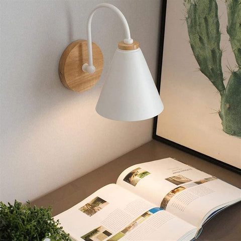 Applique de Chevet Bois Scandinave Lampe murale Avec ampoule 5W E27 (blanc chaud) Pour chambre à coucher, salon, couloir, entrée Blanc