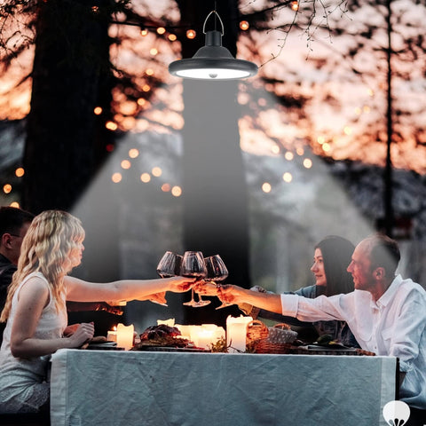 Lampe Solaire Extérieur Intérieur, Suspension Solaire à Double Tête avec Détecteur de Mouvement et Télécommande, IP65 étanche Pendant 5m Cable pour Jardin, Terrasse, Balcon, Garage, Grange