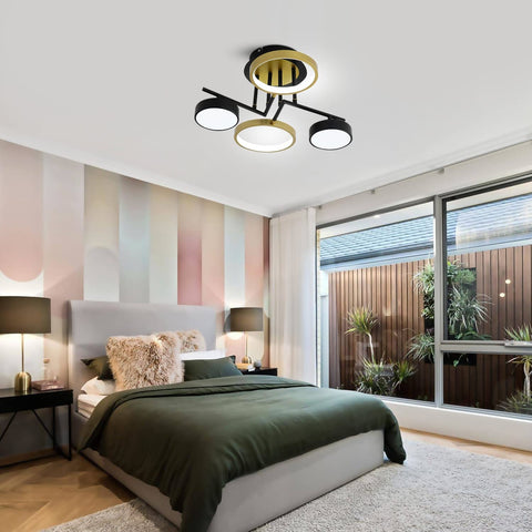 Plafonnier LED Moderne 28W Plafonnier Rond pour Eclairage de Plafond, 4 Anneaux Plafonnier Lustre pour Chambre Salon Hall Bureau Salle à Manger Cuisine