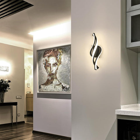 Applique Murale LED 22W Moderne Forme en Spirale Lampe murale Blanc neutre 4000K Pour chambre à coucher, salon, couloir, entrée Noir