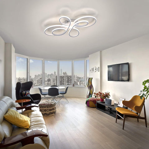 Plafonnier Led Dimmable Moderne Forme de fleur créative Lampe de Plafond 3000K-6000K Pour salon chambre à coucher salle à manger bureau Blanc