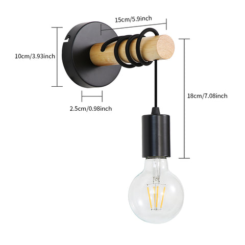 Applique Murale Vintage, Spot Mural Design en Bois Rétro Industrielle, Douille E27 10Watt max, Eclairage d'Intérieur pour Salon Chambre Salle à Manger Couloir Bar Noir (Sans Ampoule)