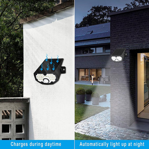 Applique solaire Extérieur Détecteur de Mouvement Lampe murale LED 6000K Pour Cour Jardin Couloir Terrasse Proche Mur Pathway Patio Villa