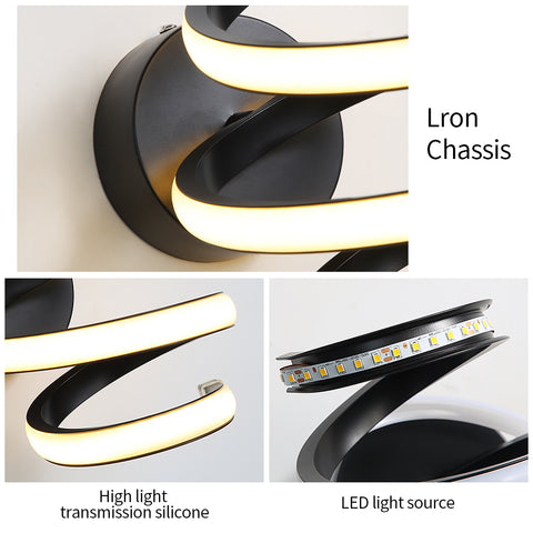 Applique Murale Led 21W Noir Spirale Simple Créativité Moderne Murale en Métal en Aluminium Lampe 3000K Murale Interieur Convient à la Chambre à Coucher, Couloir, Salon, Bar