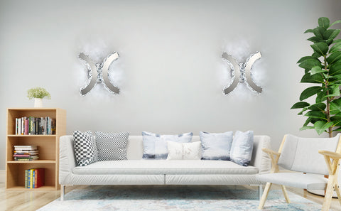 Lampe Murale en Cristal, Applique Murale LED Intérieure, 12W Lumière Blanche Froide 6000K Double C Design, Moderne Décoration Luminaire Mural pour Salon Chambre Couloir Salle de Bain