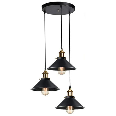 UTO Suspension Vintage Lustre 3 Lampes en Métal Noir Cage 20cm Lampe UTO Suspension Vintage Lustre 3 Lampes en Métal Noir Cage 20cm Lampe