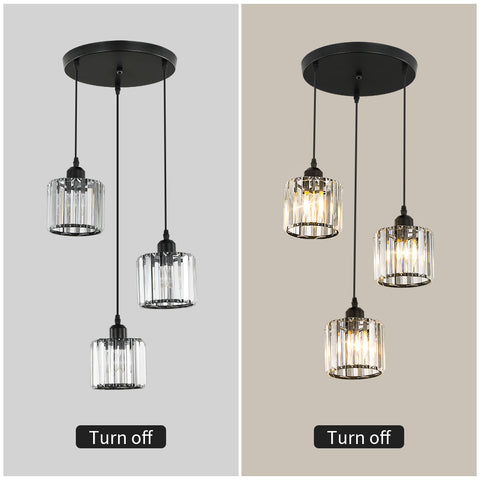 Nordic lustre minimaliste moderne E27 semi-encastré LED plafonnier salle à manger en cristal (rond, 3 lumières)