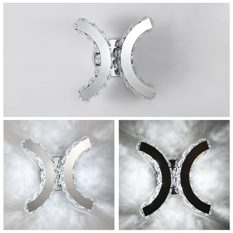 Lampe Murale en Cristal, Applique Murale LED Intérieure, 12W Lumière Blanche Froide 6000K Double C Design, Moderne Décoration Luminaire Mural pour Salon Chambre Couloir Salle de Bain